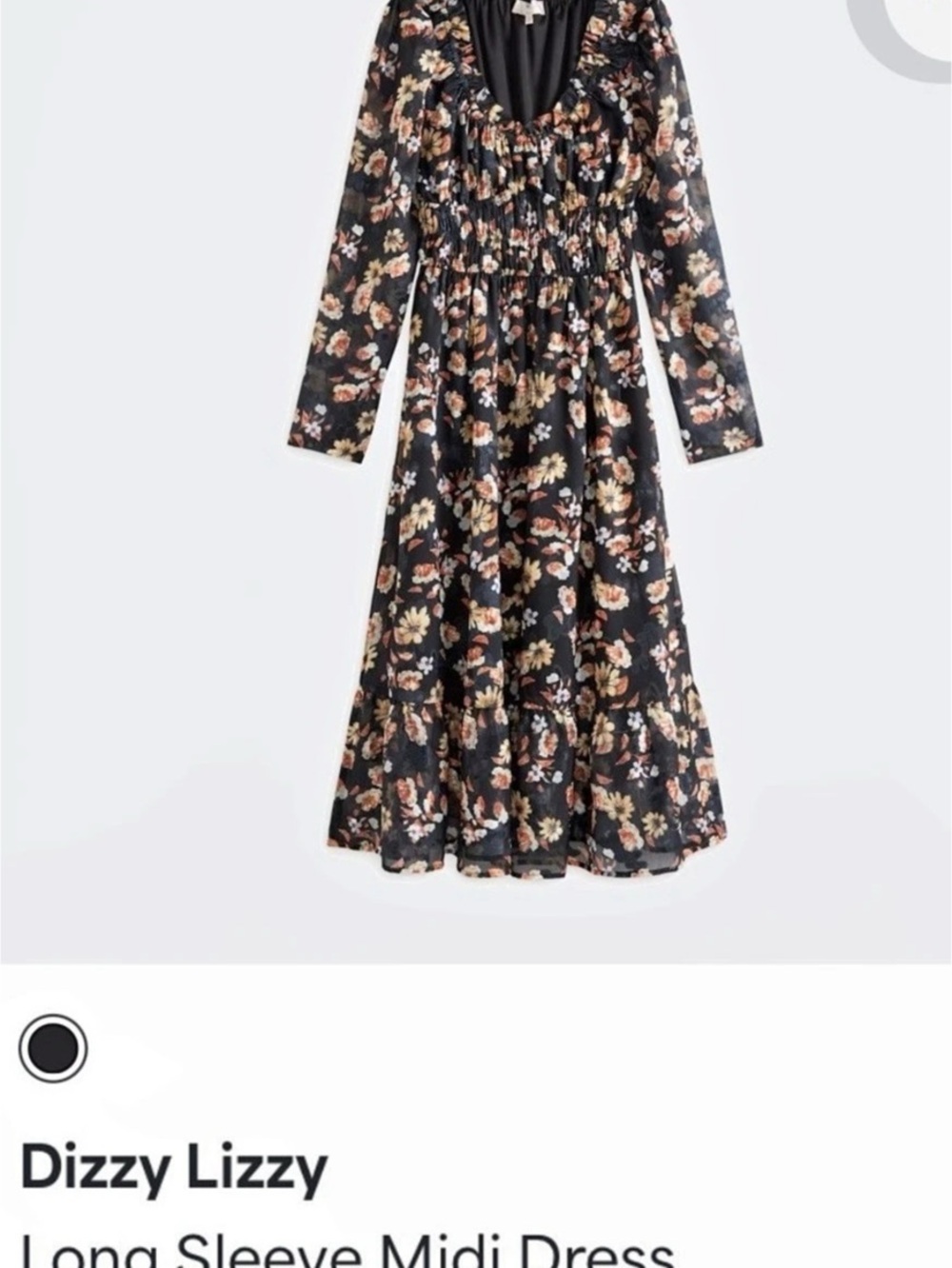 Dizzy Lizzy Long Sleeve Midi Dress Floral Black & Orange XL